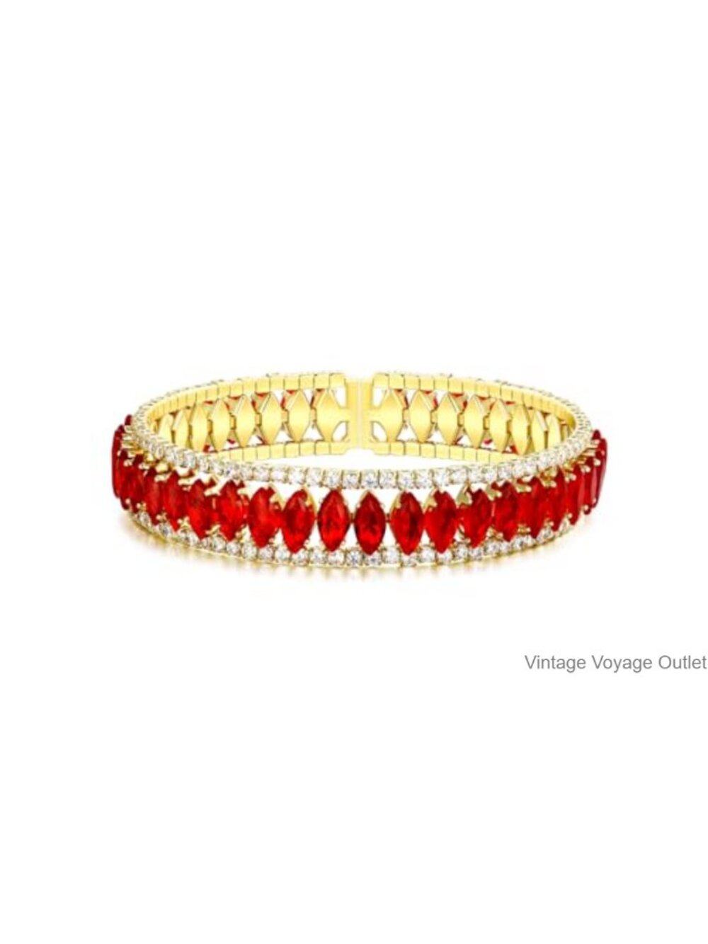 Crystal Cubic Zirconia Cuff Tennis Bracelet 14K Gold Plated Adjustable Bangle